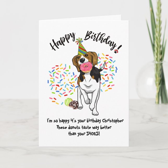 Funny Beagle Hund Donuts Birthday Card Inbjudan (Framsida)