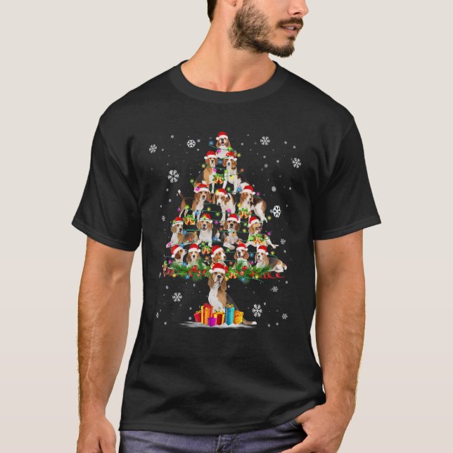 Funny Beagle Hund Julgran Hat i Snö Santa T Shirt (Framsida)