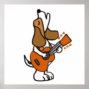 Funny Beagle Hund Singing and Spela Guitar Poster