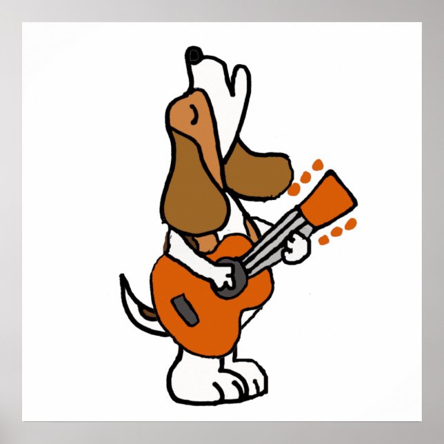Funny Beagle Hund Singing and Spela Guitar Poster (Framsidan)