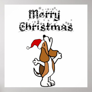 Funny Beagle Hund Singing jul Sång Poster