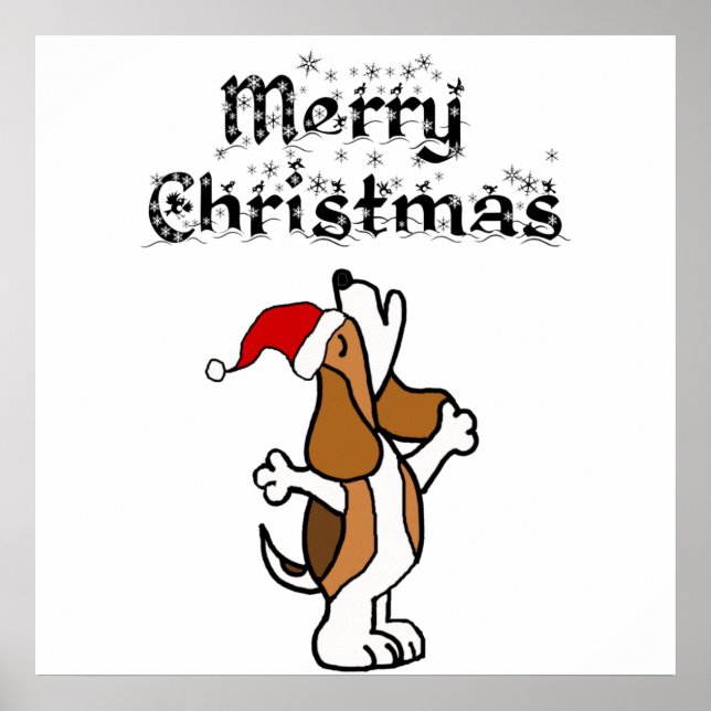 Funny Beagle Hund Singing jul Sång Poster (Framsidan)