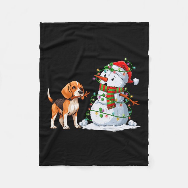 Funny Beagle Hund Snögubbe Julgran Ljus Xma Fleecefilt (Framsidan)