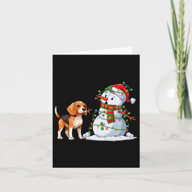 Funny Beagle Hund Snögubbe Julgran Ljus Xma Kort (Framsida)