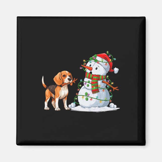 Funny Beagle Hund Snögubbe Julgran Ljus Xma Magnet (Framsidan)