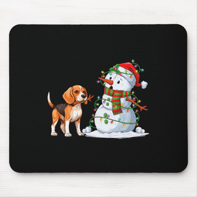 Funny Beagle Hund Snögubbe Julgran Ljus Xma Musmatta (Framsidan)