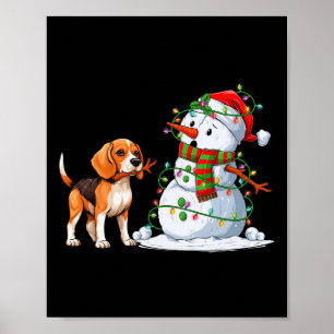 Funny Beagle Hund Snögubbe Julgran Ljus Xma Poster