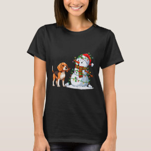 Funny Beagle Hund Snögubbe Julgran Ljus Xma T Shirt