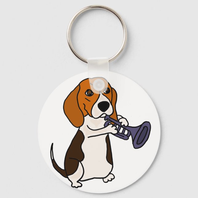 Funny Beagle Hund Spela Trumpet Nyckelring (Framsida)