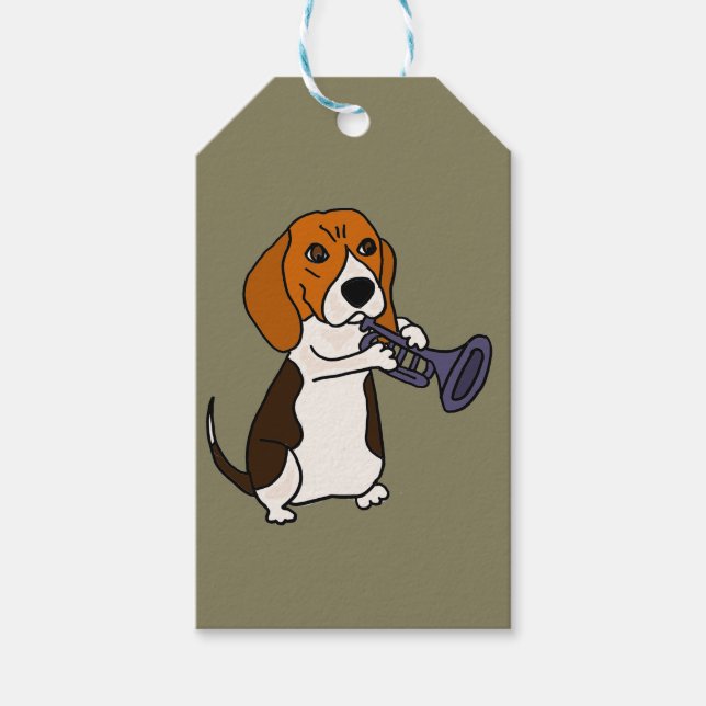 Funny Beagle Hund Spela Trumpet Presentetikett (Framsidan)
