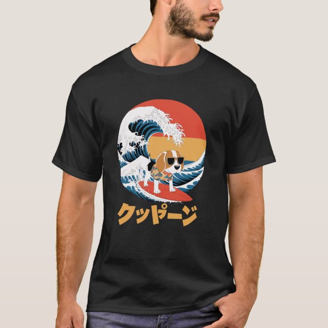 Funny Beagle Japansk Kanagawa Wave Hund T Shirt (Framsida)