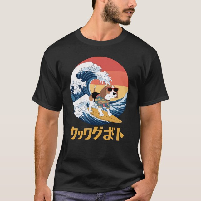 Funny Beagle Japansk Kanagawa Wave Hund T Shirt (Framsida)