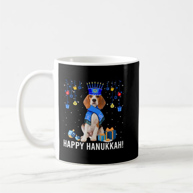 Funny Beagle Menorah Hat jul Lycklig Hanukkah Kaffemugg (Vänster)
