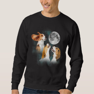 Funny Beagles Hund Tre Beagles vid Måne Lång Ärmad Tröja