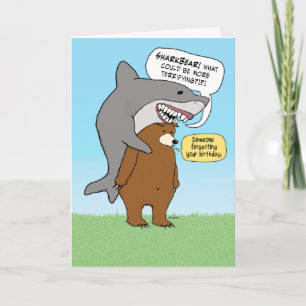 Funny Bear and Shark Belet Birthday Card Kort