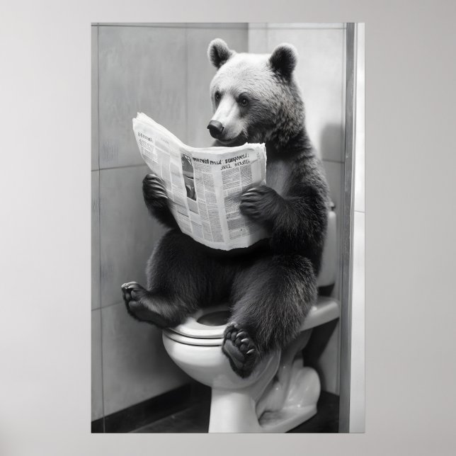 Funny Bear Bathroom Print, Toilet Newspaper Poster (Framsidan)