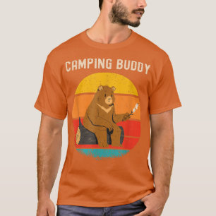 Funny Bear Camping Buddy Retro Vintage Sunset T Shirt