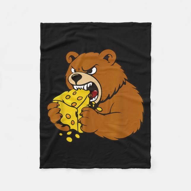 Funny Bear Eating Cheese Illustration For Food Lov Fleecefilt (Framsidan)