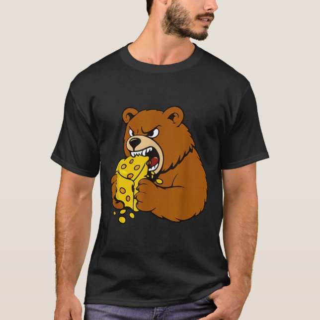 Funny Bear Eating Cheese Illustration For Food Lov T Shirt (Framsida)