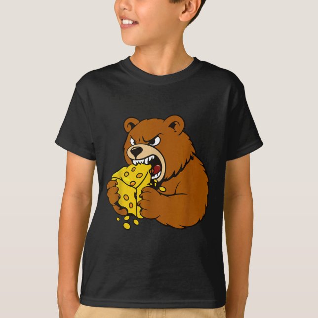 Funny Bear Eating Cheese Illustration For Food Lov T Shirt (Framsida)