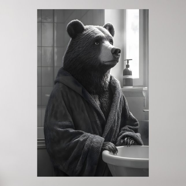 Funny Bear in Bathrobe Print, Quirky Bathroom Poster (Framsidan)