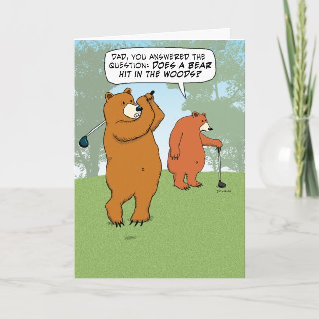 Funny Bear Pappa och Son Golfing på Fars dag Kort (Framsida)