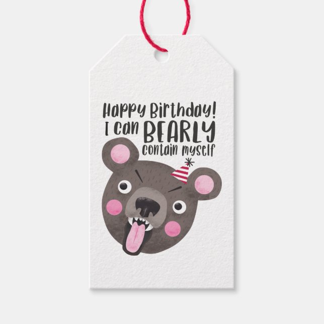 Funny Bear Pun Birthday Presentetikett (Framsidan)