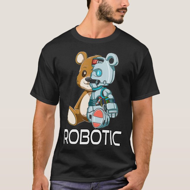 Funny Bear Robot Robotic Cuddling Cyborg  T Shirt (Framsida)