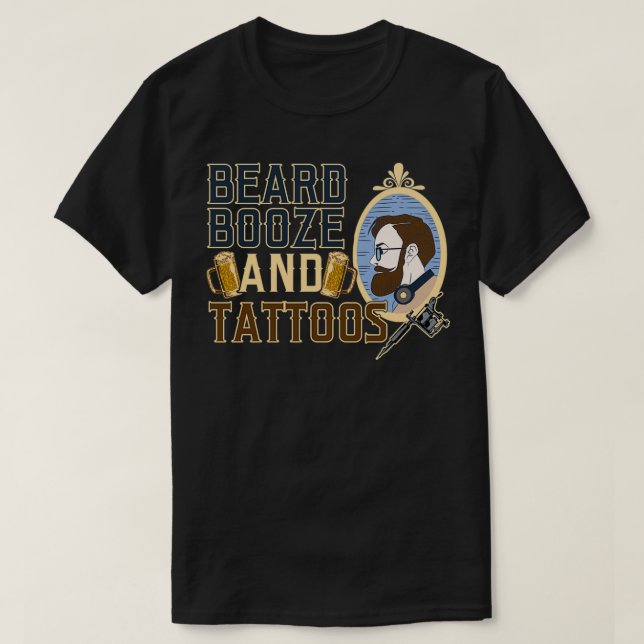 Funny Beard Sprit Tattoos Manar Alcohol Pappa Gift T Shirt (Design framsida)