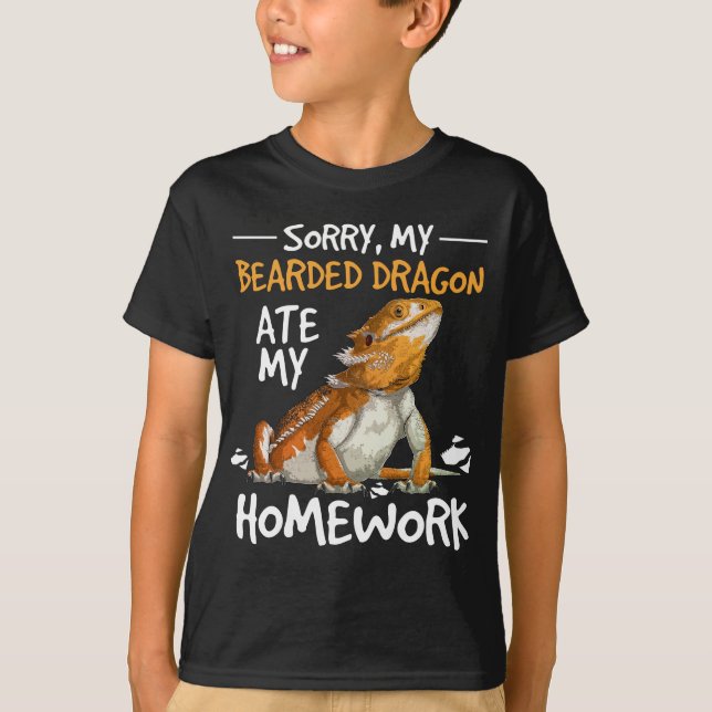 Funny Bearded Dragon Homworking Kids T Shirt (Framsida)