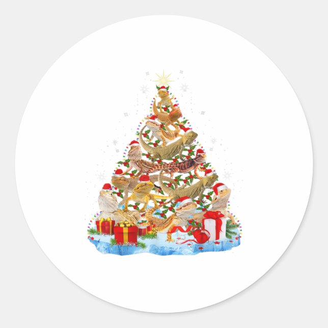 Funny Bearded Dragon Julgran Runt Klistermärke (Framsida)