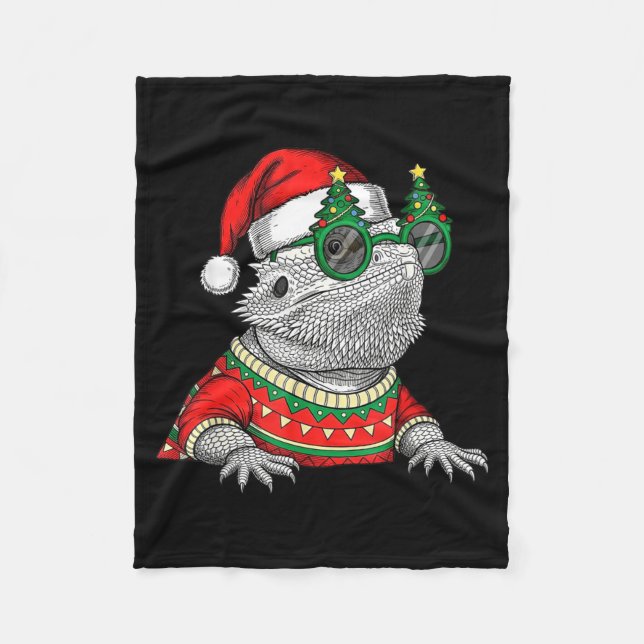 Funny Bearded Dragon Santa Hat Christmas  Fleecefilt (Framsidan)