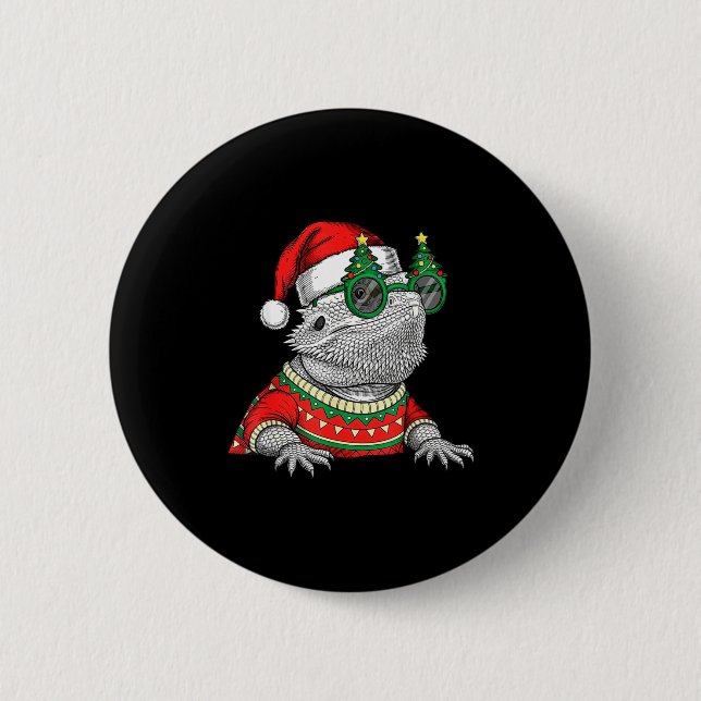 Funny Bearded Dragon Santa Hat Christmas  Knapp (Framsida)