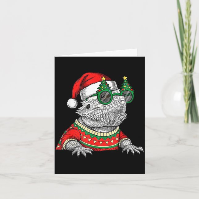 Funny Bearded Dragon Santa Hat Christmas  Kort (Framsida)
