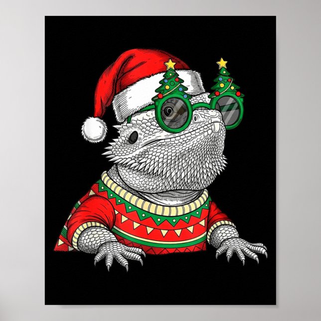 Funny Bearded Dragon Santa Hat Christmas  Poster (Framsidan)