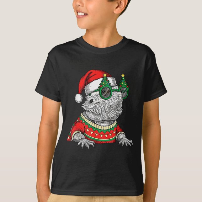 Funny Bearded Dragon Santa Hat Christmas  T Shirt (Framsida)
