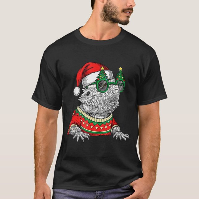 Funny Bearded Dragon Santa Hat Christmas  T Shirt (Framsida)