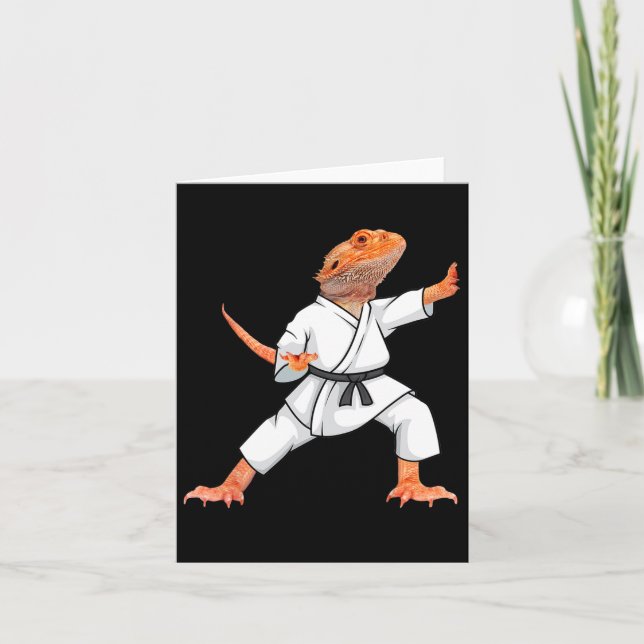 Funny Bearded Dragons Doing Karate Samurai Ninja L Kort (Framsida)