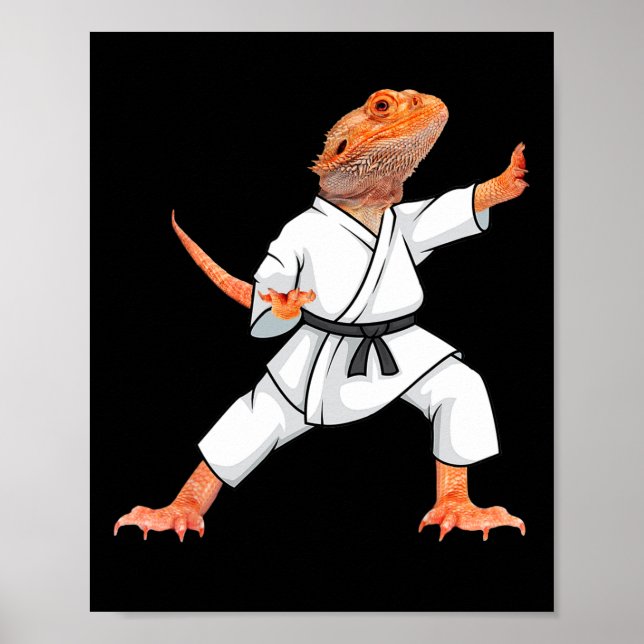 Funny Bearded Dragons Doing Karate Samurai Ninja L Poster (Framsidan)