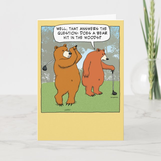 Funny Bears Golfing Birthday Kort (Framsida)