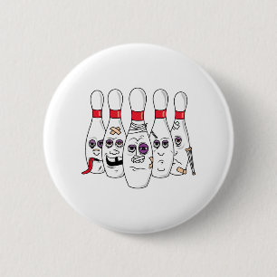 Funny Beat Up Bowling Stift Knapp