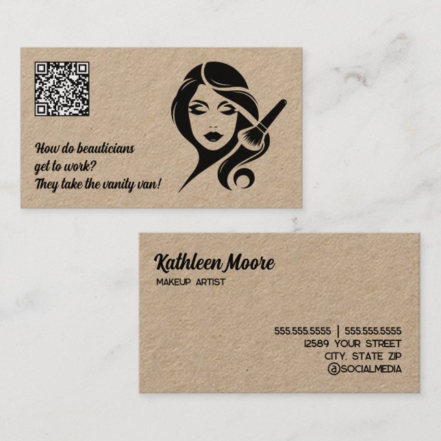 Funny Beautician Makeup QR Visitkort (Fram/baksida)