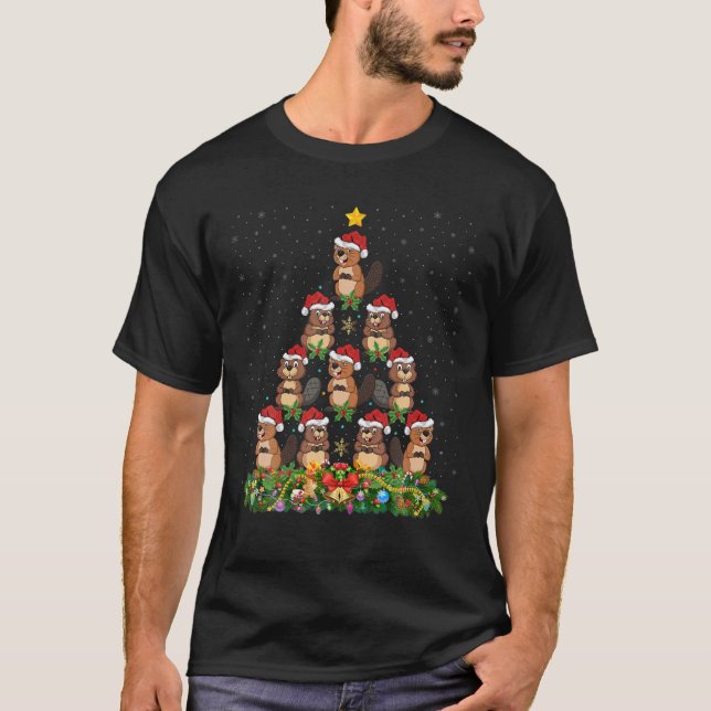 Funny Beaver Animal Lover Santa Beaver jul T T Shirt (Framsida)