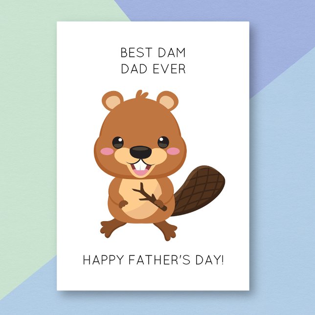 Funny Beaver Animal Pun Fars dag Card Kort (Skapare uppladdad)