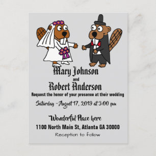 Funny Beaver Bride and Groom bröllopsinbjudan Inbjudan Vykort