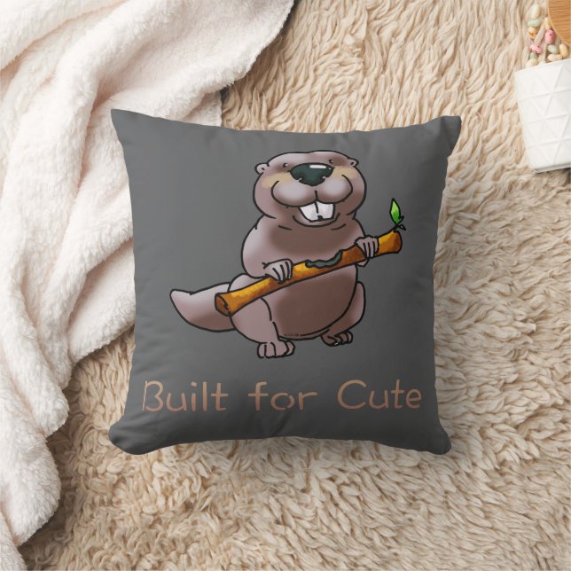 Funny Beaver Cartoon – Built for Cute Kudde (Filt)