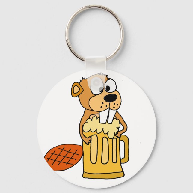 Funny Beaver Drinking Beer Nyckelring (Framsida)