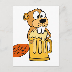 Funny Beaver Drinking Beer Vykort