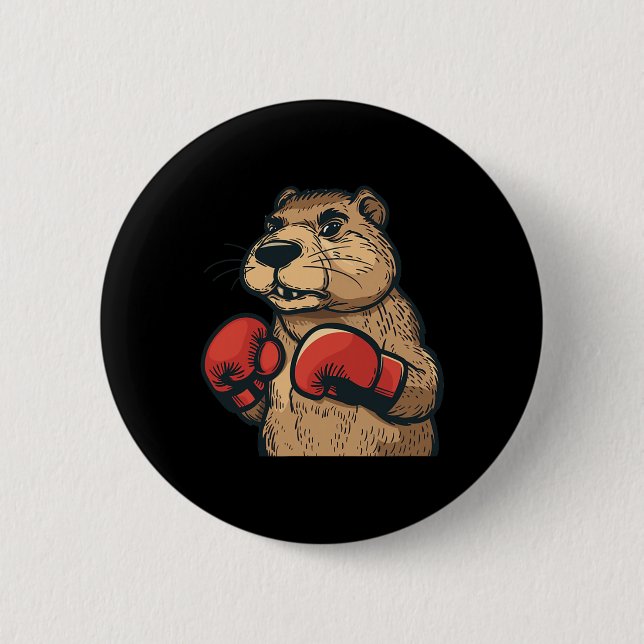 Funny Beaver med Red Boxing-handskar Knapp (Framsida)