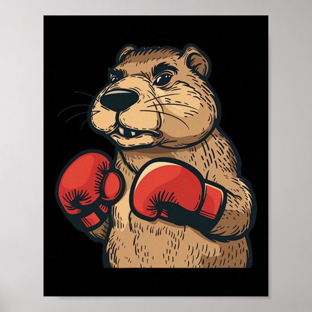 Funny Beaver med Red Boxing-handskar Poster (Framsidan)